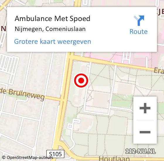 Locatie op kaart van de 112 melding: Ambulance Met Spoed Naar Nijmegen, Comeniuslaan op 20 juli 2021 23:42