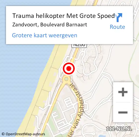 Locatie op kaart van de 112 melding: Trauma helikopter Met Grote Spoed Naar Zandvoort, Boulevard Barnaart op 20 juli 2021 23:49