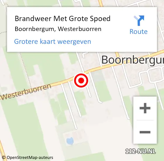 Locatie op kaart van de 112 melding: Brandweer Met Grote Spoed Naar Boornbergum, Westerbuorren op 21 juli 2021 00:33