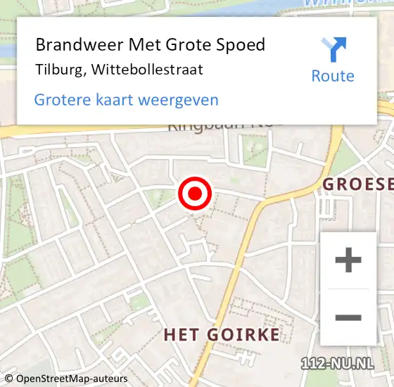 Locatie op kaart van de 112 melding: Brandweer Met Grote Spoed Naar Tilburg, Wittebollestraat op 21 juli 2021 00:41