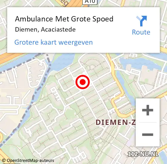 Locatie op kaart van de 112 melding: Ambulance Met Grote Spoed Naar Diemen, Acaciastede op 21 juli 2021 00:56