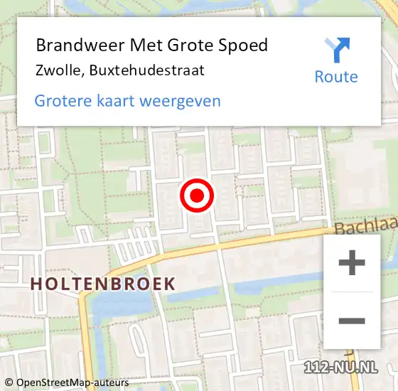 Locatie op kaart van de 112 melding: Brandweer Met Grote Spoed Naar Zwolle, Buxtehudestraat op 21 juli 2021 02:47