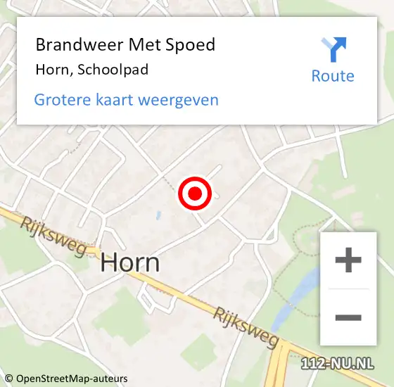 Locatie op kaart van de 112 melding: Brandweer Met Spoed Naar Horn, Schoolpad op 21 juli 2021 08:38