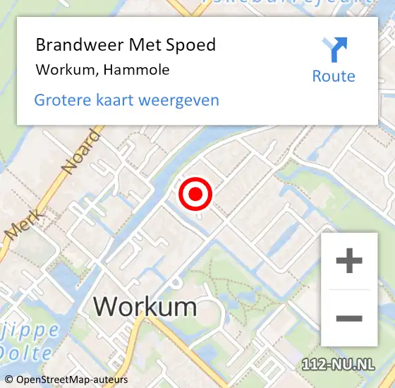 Locatie op kaart van de 112 melding: Brandweer Met Spoed Naar Workum, Hammole op 21 juli 2021 09:17