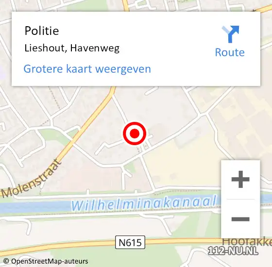 Locatie op kaart van de 112 melding: Politie Lieshout, Havenweg op 21 juli 2021 09:29