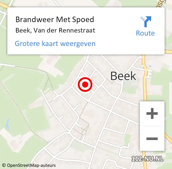 Locatie op kaart van de 112 melding: Brandweer Met Spoed Naar Beek, Van der Rennestraat op 21 juli 2021 09:38