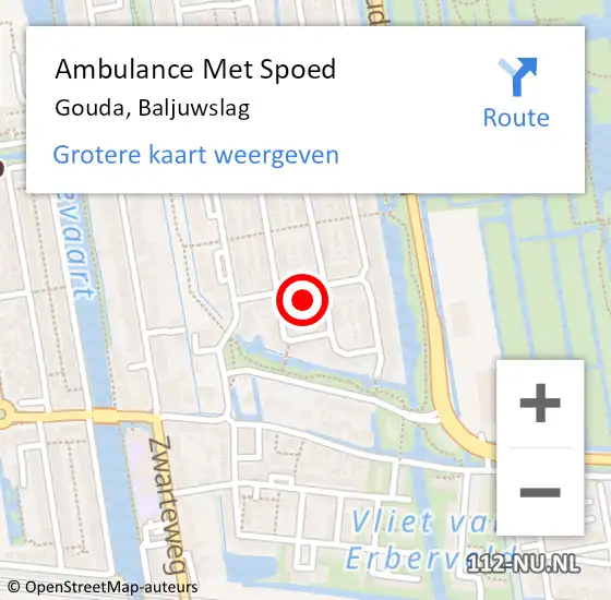 Locatie op kaart van de 112 melding: Ambulance Met Spoed Naar Gouda, Baljuwslag op 21 juli 2021 09:41