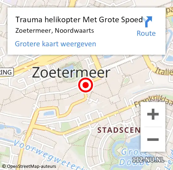 Locatie op kaart van de 112 melding: Trauma helikopter Met Grote Spoed Naar Zoetermeer, Noordwaarts op 21 juli 2021 09:53