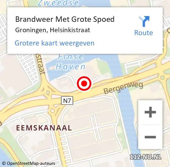 Locatie op kaart van de 112 melding: Brandweer Met Grote Spoed Naar Groningen, Helsinkistraat op 17 juni 2014 08:53