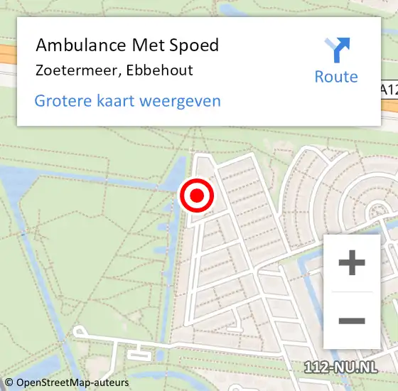 Locatie op kaart van de 112 melding: Ambulance Met Spoed Naar Zoetermeer, Ebbehout op 21 juli 2021 10:33