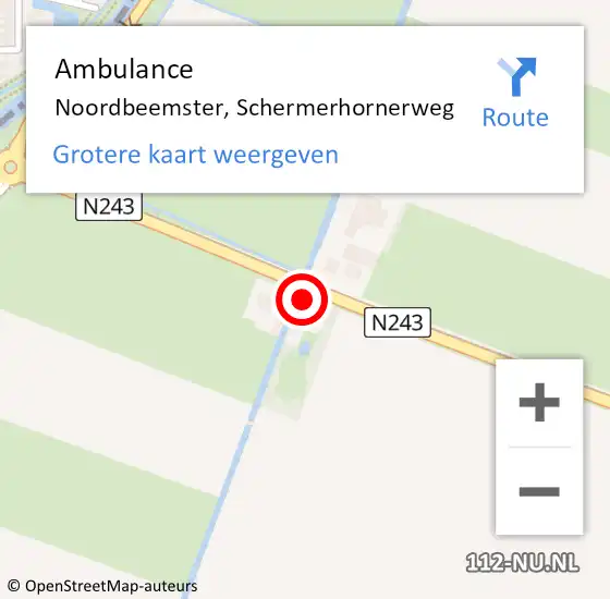 Locatie op kaart van de 112 melding: Ambulance Noordbeemster, Schermerhornerweg op 21 juli 2021 10:43