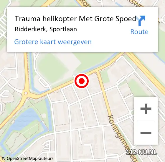 Locatie op kaart van de 112 melding: Trauma helikopter Met Grote Spoed Naar Ridderkerk, Sportlaan op 21 juli 2021 10:55