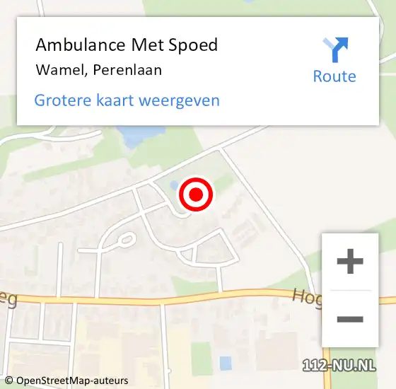 Locatie op kaart van de 112 melding: Ambulance Met Spoed Naar Wamel, Perenlaan op 21 juli 2021 11:01