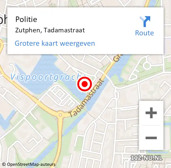 Locatie op kaart van de 112 melding: Politie Zutphen, Tadamastraat op 21 juli 2021 11:03