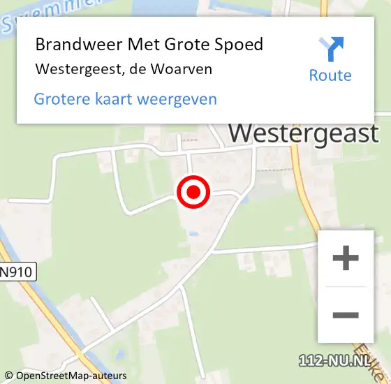 Locatie op kaart van de 112 melding: Brandweer Met Grote Spoed Naar Westergeest, de Woarven op 21 juli 2021 11:24