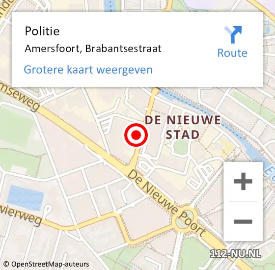 Locatie op kaart van de 112 melding: Politie Amersfoort, Brabantsestraat op 21 juli 2021 11:28