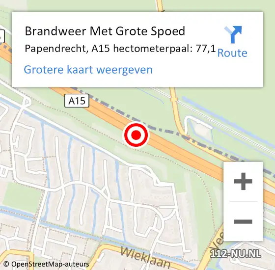 Locatie op kaart van de 112 melding: Brandweer Met Grote Spoed Naar Papendrecht, A15 hectometerpaal: 77,1 op 21 juli 2021 11:34