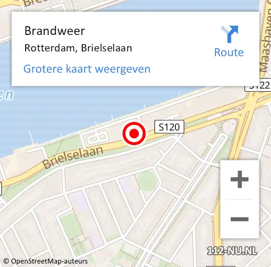 Locatie op kaart van de 112 melding: Brandweer Rotterdam, Brielselaan op 21 juli 2021 12:15