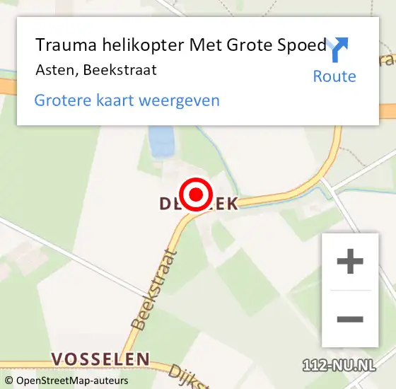 Locatie op kaart van de 112 melding: Trauma helikopter Met Grote Spoed Naar Asten, Beekstraat op 21 juli 2021 12:53