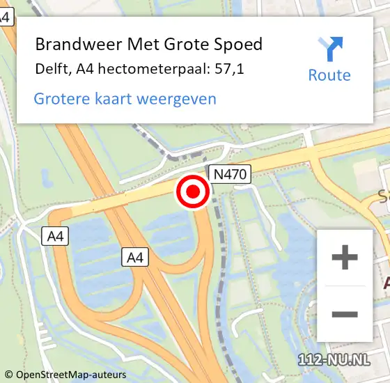 Locatie op kaart van de 112 melding: Brandweer Met Grote Spoed Naar Delft, A4 hectometerpaal: 57,1 op 21 juli 2021 13:23