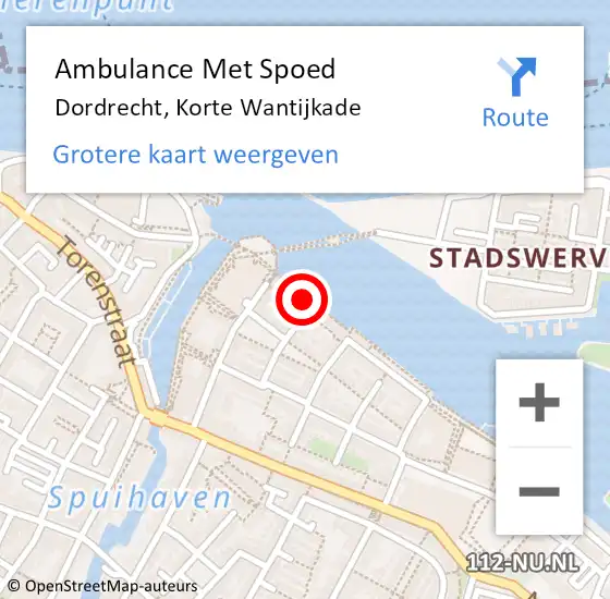 Locatie op kaart van de 112 melding: Ambulance Met Spoed Naar Dordrecht, Korte Wantijkade op 21 juli 2021 13:28