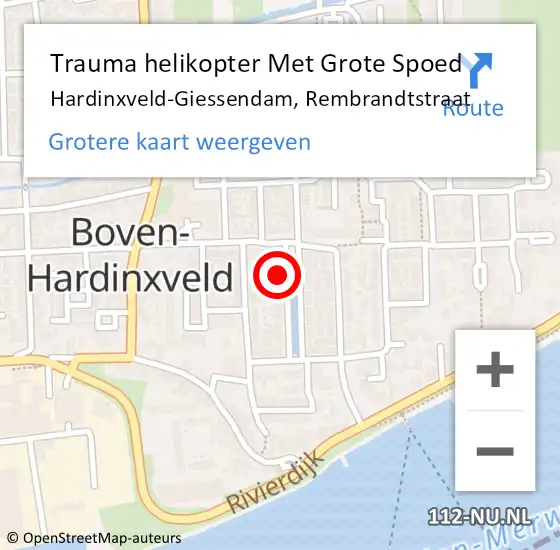 Locatie op kaart van de 112 melding: Trauma helikopter Met Grote Spoed Naar Hardinxveld-Giessendam, Rembrandtstraat op 21 juli 2021 13:52