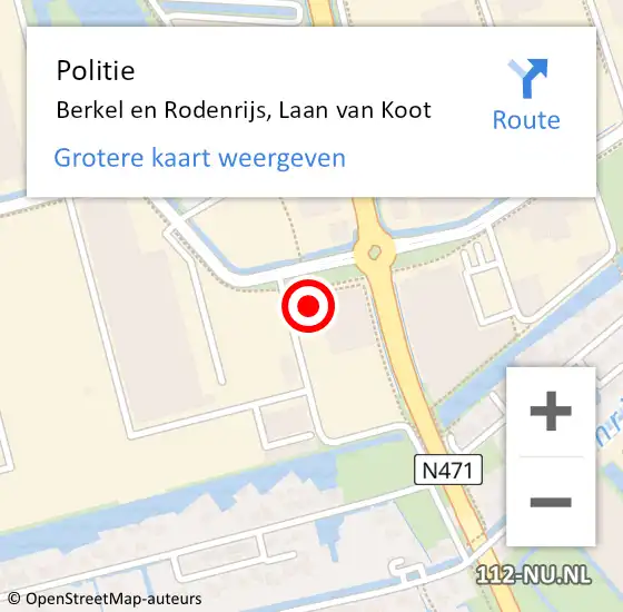 Locatie op kaart van de 112 melding: Politie Berkel en Rodenrijs, Laan van Koot op 21 juli 2021 13:53