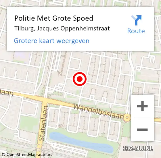 Locatie op kaart van de 112 melding: Politie Met Grote Spoed Naar Tilburg, Jacques Oppenheimstraat op 21 juli 2021 14:16