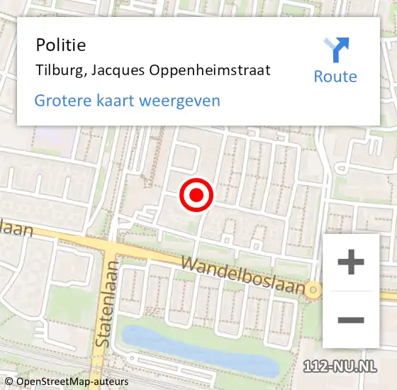 Locatie op kaart van de 112 melding: Politie Tilburg, Jacques Oppenheimstraat op 21 juli 2021 14:16