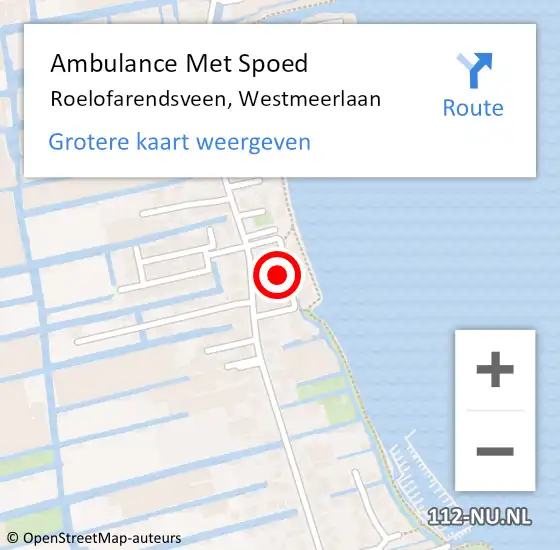 Locatie op kaart van de 112 melding: Ambulance Met Spoed Naar Roelofarendsveen, Westmeerlaan op 21 juli 2021 14:25