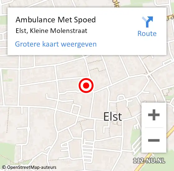 Locatie op kaart van de 112 melding: Ambulance Met Spoed Naar Elst, Kleine Molenstraat op 21 juli 2021 14:28