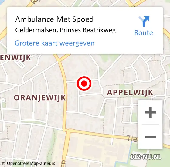 Locatie op kaart van de 112 melding: Ambulance Met Spoed Naar Geldermalsen, Prinses Beatrixweg op 21 juli 2021 14:56