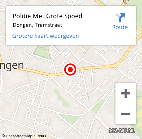 Locatie op kaart van de 112 melding: Politie Met Grote Spoed Naar Dongen, Tramstraat op 21 juli 2021 14:57