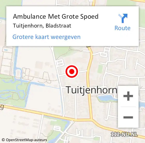 Locatie op kaart van de 112 melding: Ambulance Met Grote Spoed Naar Tuitjenhorn, Bladstraat op 21 juli 2021 15:01