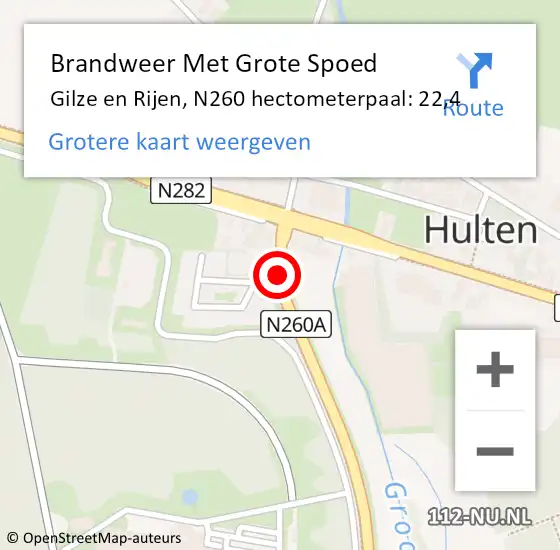 Locatie op kaart van de 112 melding: Brandweer Met Grote Spoed Naar Gilze en Rijen, N260 hectometerpaal: 22,4 op 21 juli 2021 15:12