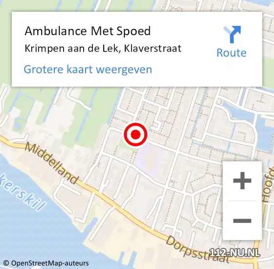 Locatie op kaart van de 112 melding: Ambulance Met Spoed Naar Krimpen aan de Lek, Klaverstraat op 21 juli 2021 15:31