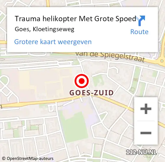 Locatie op kaart van de 112 melding: Trauma helikopter Met Grote Spoed Naar Goes, Kloetingseweg op 21 juli 2021 15:42