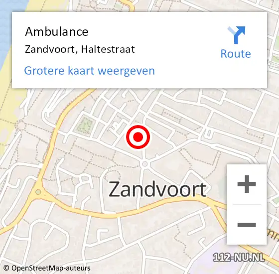 Locatie op kaart van de 112 melding: Ambulance Zandvoort, Haltestraat op 21 juli 2021 15:50