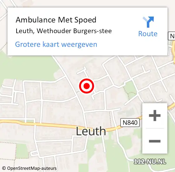 Locatie op kaart van de 112 melding: Ambulance Met Spoed Naar Leuth, Wethouder Burgers-stee op 21 juli 2021 15:55