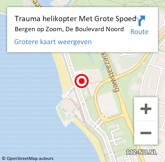 Locatie op kaart van de 112 melding: Trauma helikopter Met Grote Spoed Naar Bergen op Zoom, De Boulevard Noord op 21 juli 2021 16:08