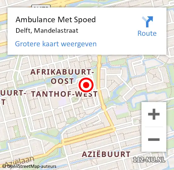 Locatie op kaart van de 112 melding: Ambulance Met Spoed Naar Delft, Mandelastraat op 21 juli 2021 16:09
