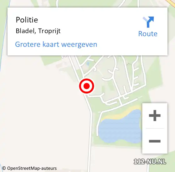 Locatie op kaart van de 112 melding: Politie Bladel, Troprijt op 21 juli 2021 16:18