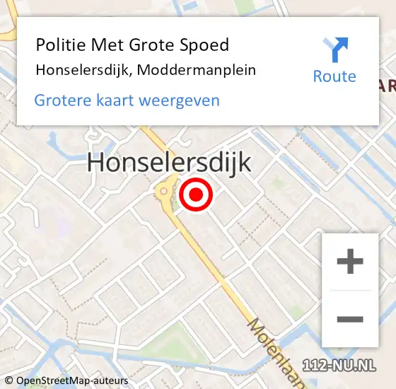 Locatie op kaart van de 112 melding: Politie Met Grote Spoed Naar Honselersdijk, Moddermanplein op 21 juli 2021 16:21