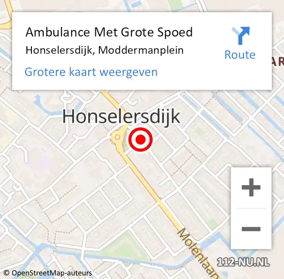 Locatie op kaart van de 112 melding: Ambulance Met Grote Spoed Naar Honselersdijk, Moddermanplein op 21 juli 2021 16:22