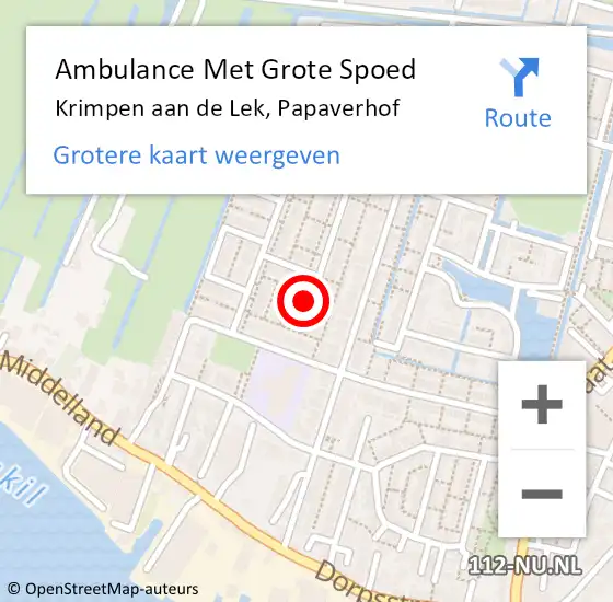 Locatie op kaart van de 112 melding: Ambulance Met Grote Spoed Naar Krimpen aan de Lek, Papaverhof op 21 juli 2021 16:36