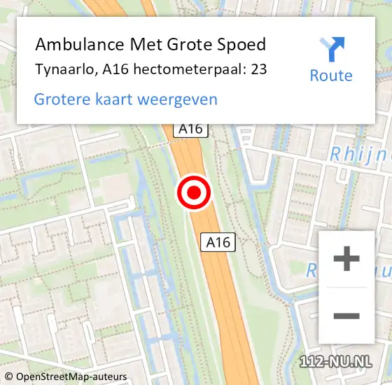 Locatie op kaart van de 112 melding: Ambulance Met Grote Spoed Naar Tynaarlo, A16 hectometerpaal: 23 op 21 juli 2021 16:41