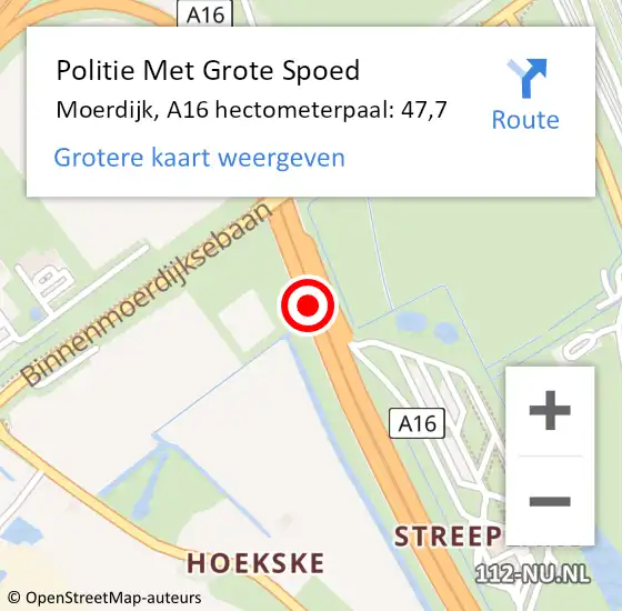 Locatie op kaart van de 112 melding: Politie Met Grote Spoed Naar Moerdijk, A16 hectometerpaal: 47,7 op 21 juli 2021 16:42