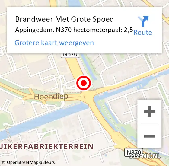 Locatie op kaart van de 112 melding: Brandweer Met Grote Spoed Naar Appingedam, N370 hectometerpaal: 2,5 op 21 juli 2021 17:05