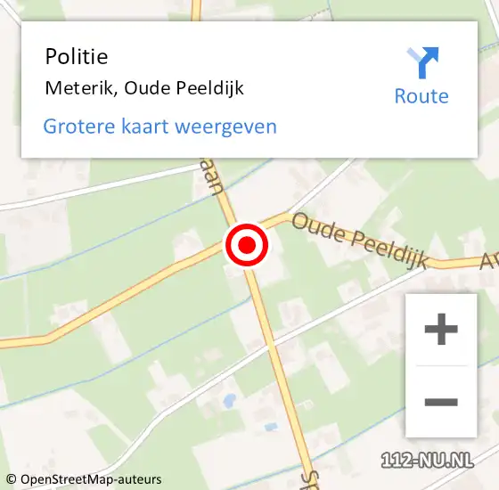 Locatie op kaart van de 112 melding: Politie Meterik, Oude Peeldijk op 21 juli 2021 17:06