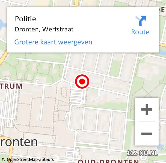 Locatie op kaart van de 112 melding: Politie Dronten, Werfstraat op 21 juli 2021 17:13